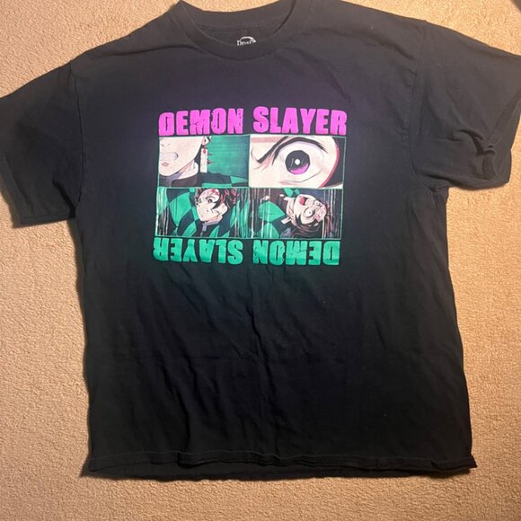 Demon Slayer Men LG Black Kimetsu No Yaiba Anime Manga Short Sleeves‎ Shirt (L) - Picture 1 of 4